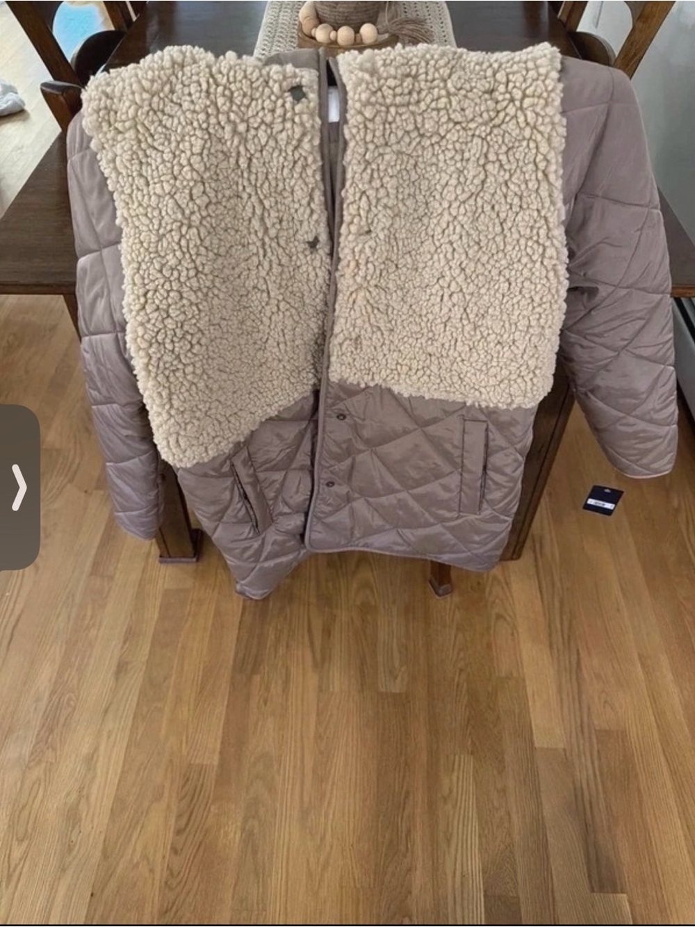 Lucky Brand Quilted Puffer Jacket with Cream Sherpa Trim - Taupe
